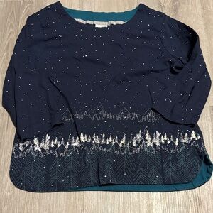 Weird Fish Navy Blue Forest Print Long Sleeve Top
